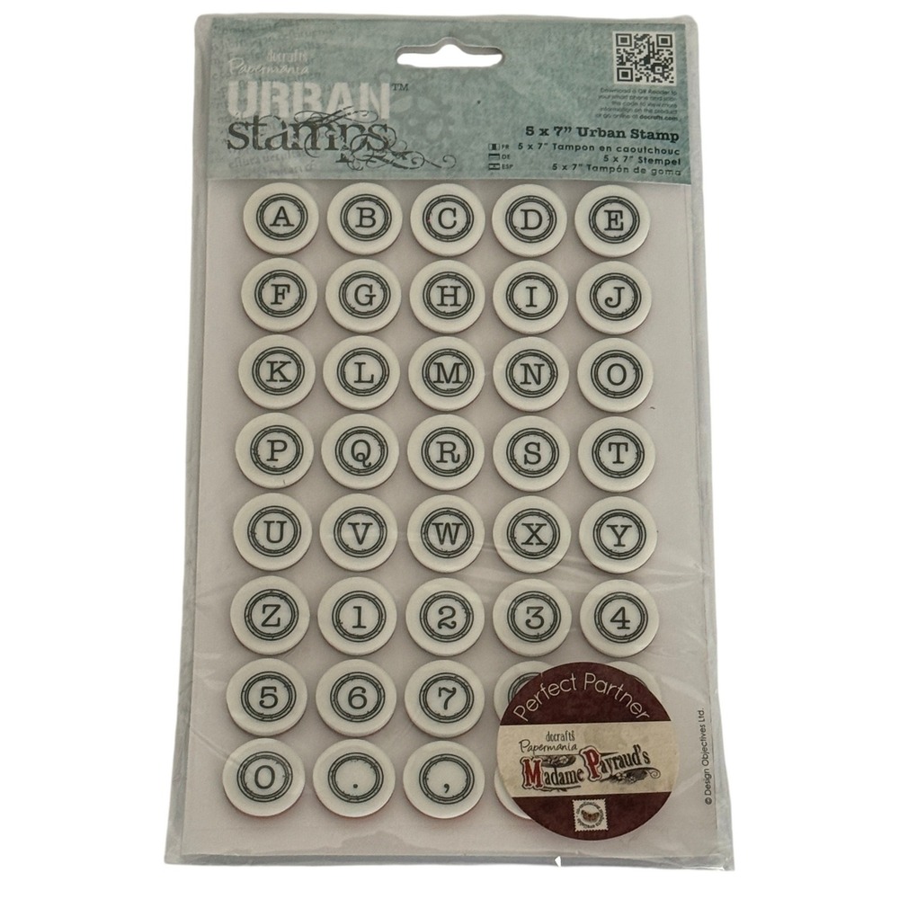 Docrafts Papermania Urban Stamps Typewriter Alphabet Number Madame Payraud 5x7in